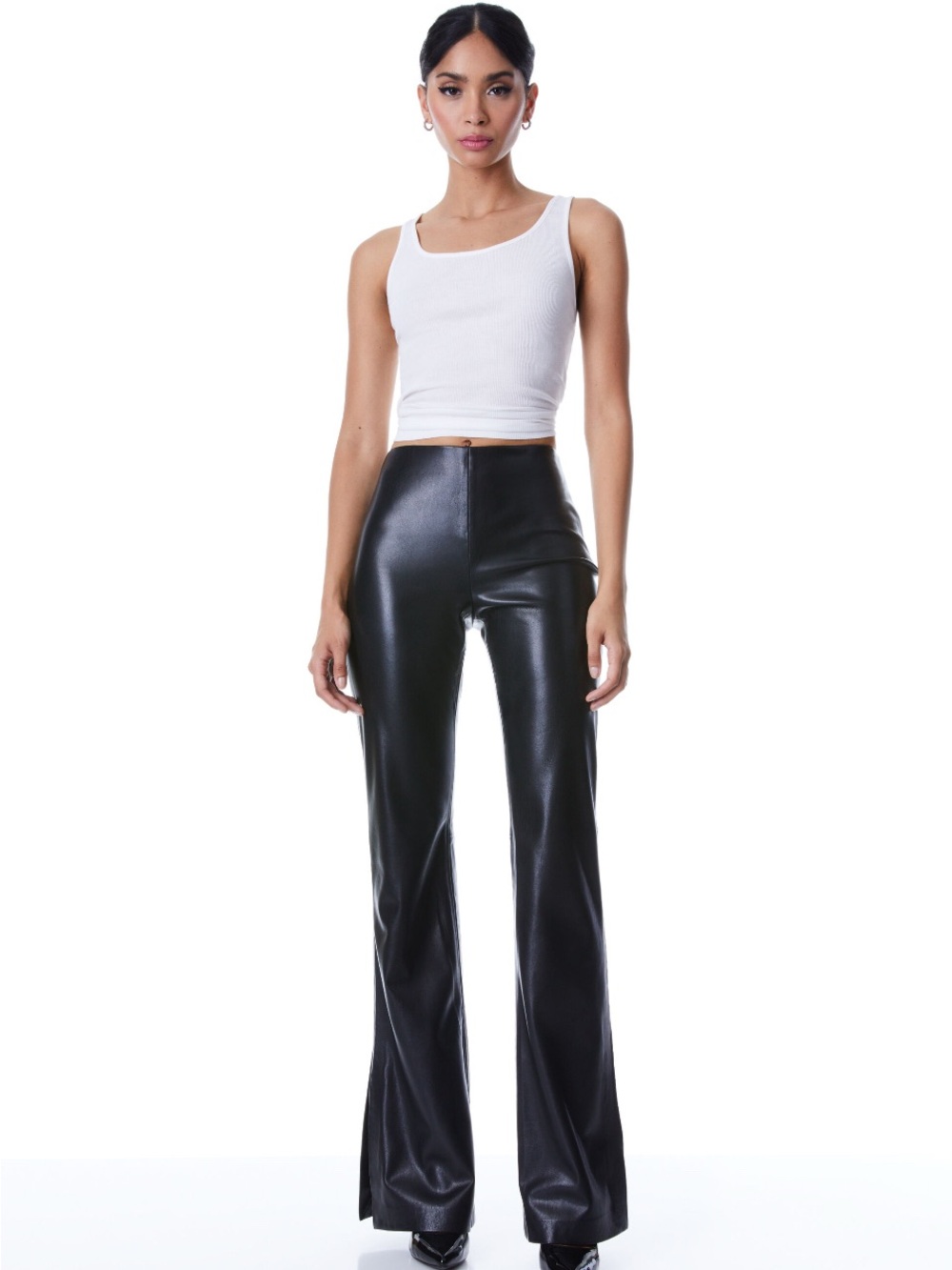 Alice + Olivia TEENY VEGAN LEATHER SIDE SLIT PANT